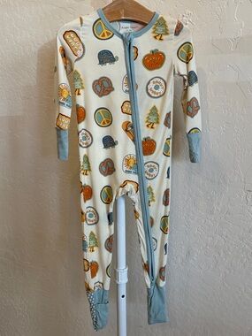 Angel Dear Cream One-Piece Footie with Blue Trim and Colorful Prints